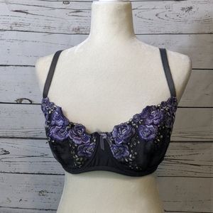 Blush brand smokey gray w/ embroidered flowers D10